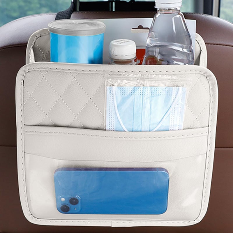 Mandark Car Seat Back Organizer, PU Leather Automotive Backseat Hanging Storage Pocket, Multipurpose Vehicle Travel Essentials Accessories for Kids & Adults, Universal for Most Cars (Gray) - Image 5
